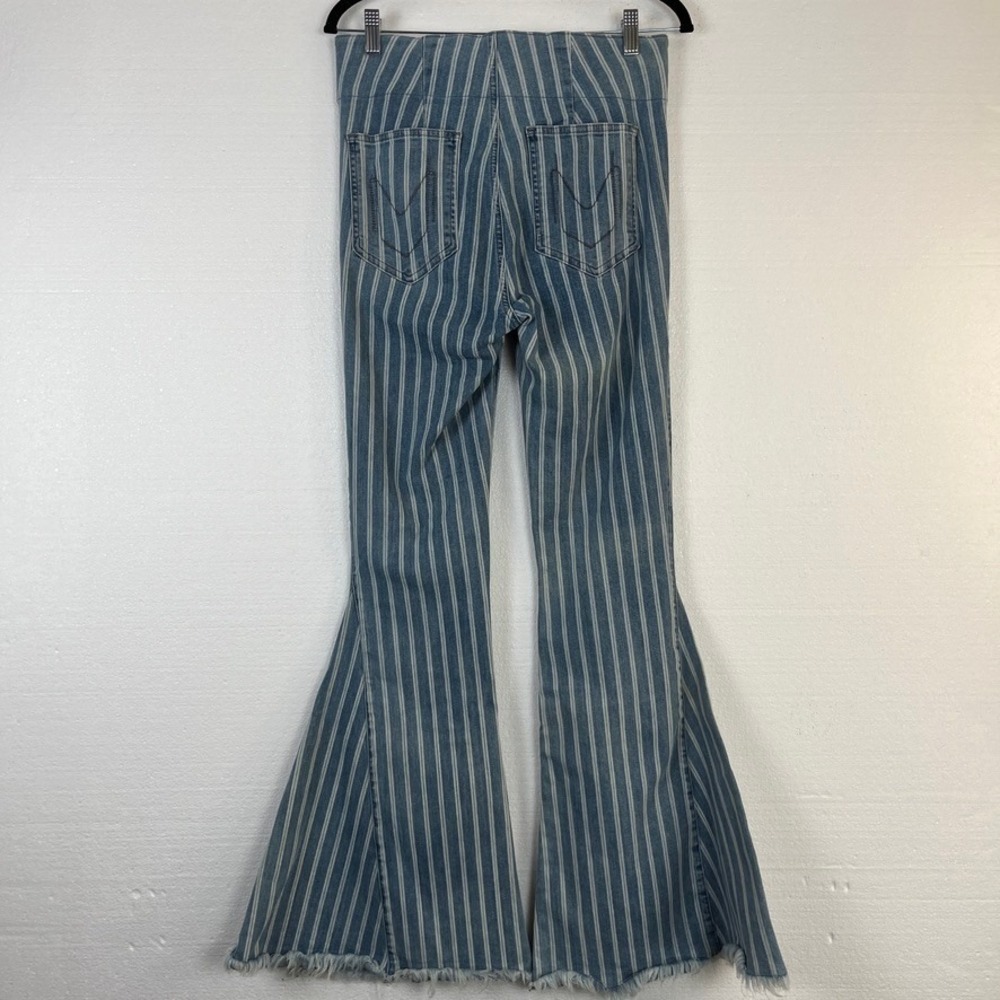 Show Me Your Mumu Berkley Bells‎ Flared Bell Bottom Jeans Sz Large Blue Striped - Picture 2 of 9